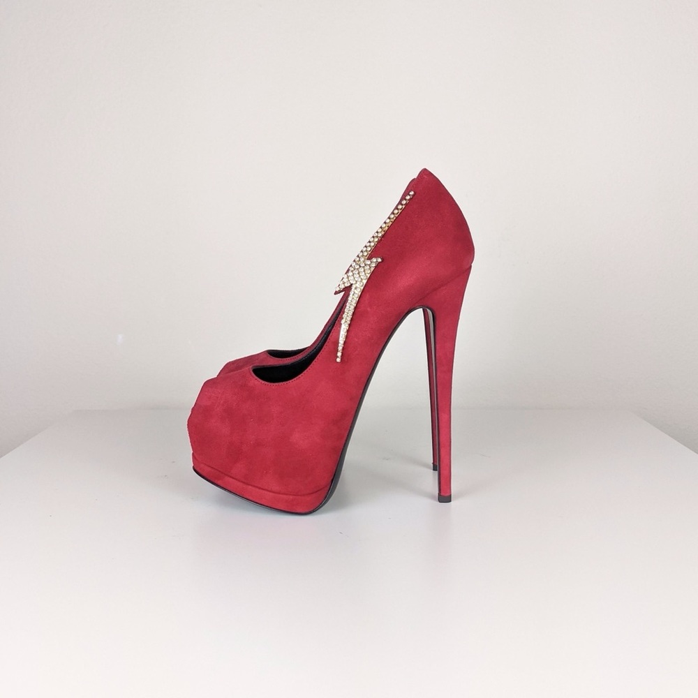 Giuseppe Zanotti Sharon 115 Passion Platform Suede Pumps in Red, 35.5